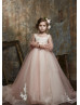 Beaded Neck Ivory Lace Blush Pink Tulle Flower Girl Dress